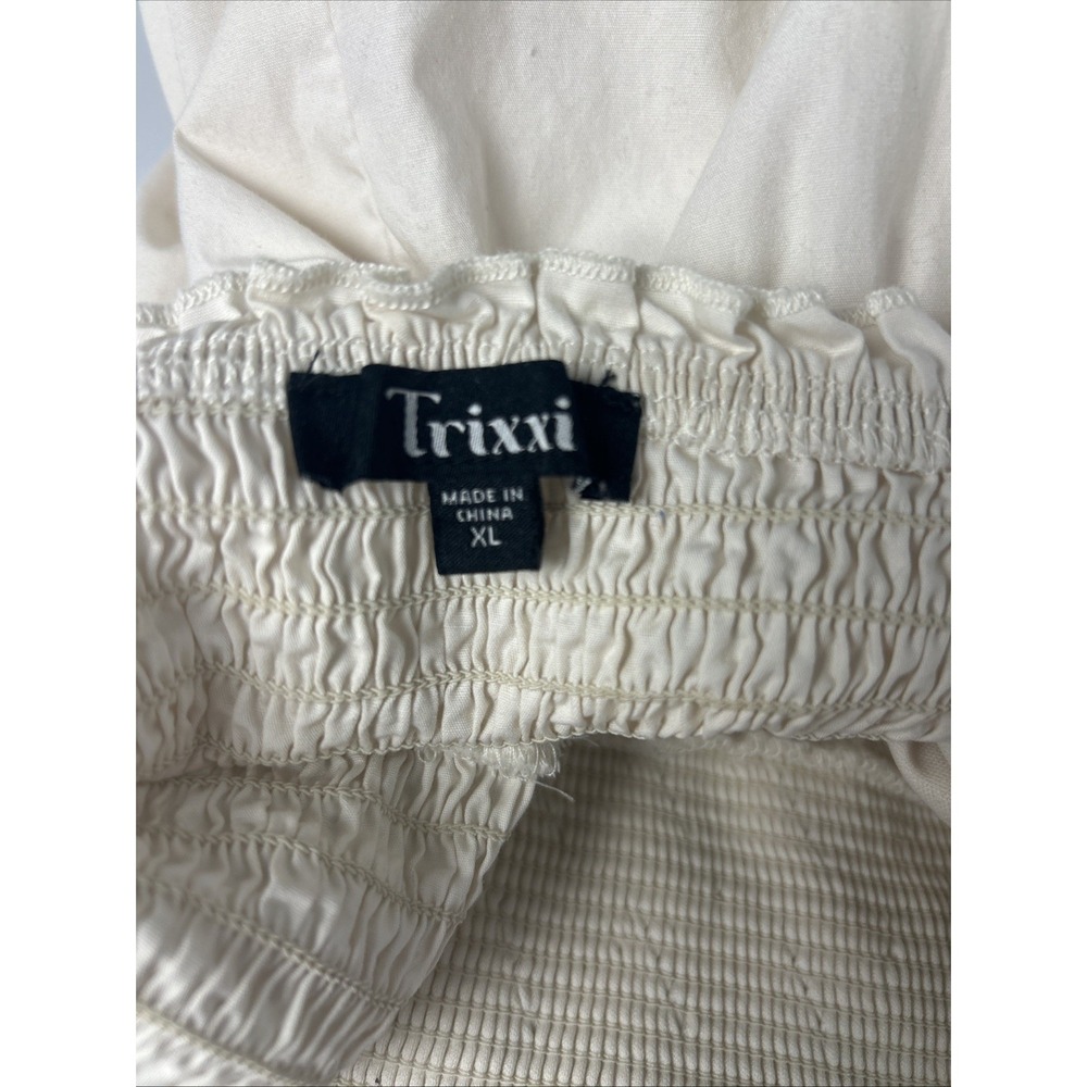 Trixxi Maxi Sun Dress XL Ivory Smocked Tiered‎ Black Bow Strap Pockets - Picture 5 of 9